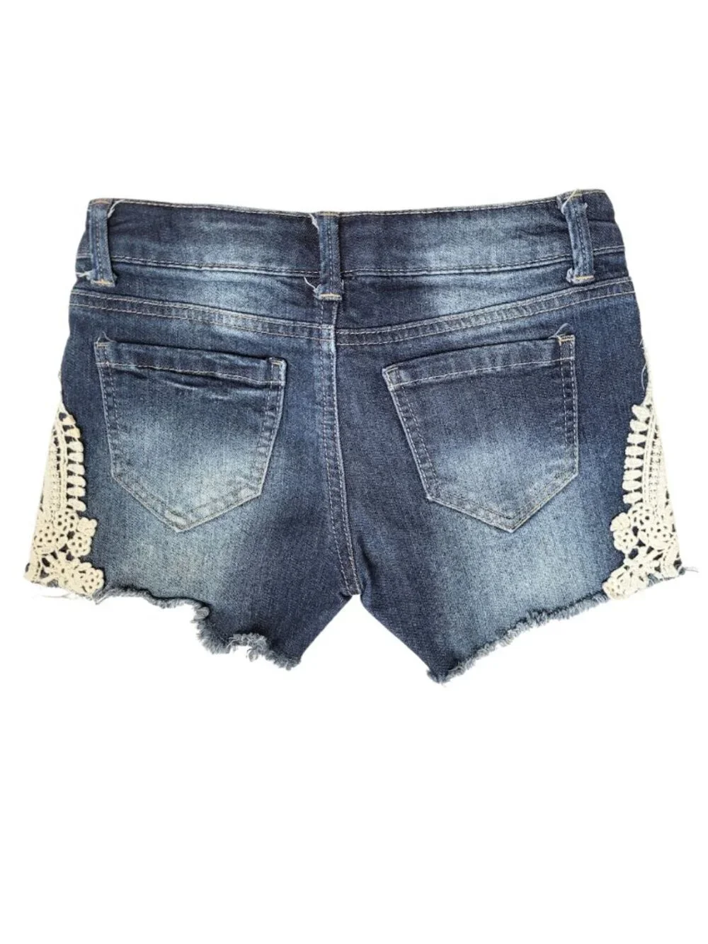 MUDD Adjustable Waist Blue Denim Lace Jean Shorts - Girl's 8